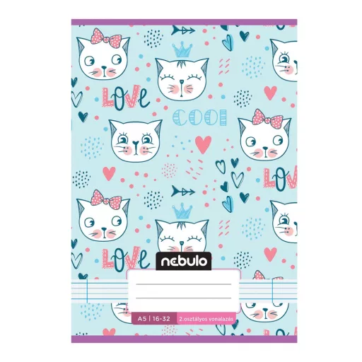Füzet, A5, 2. osztályos vonalas, 16-32, Cuki minták, 16 db/csomag Nebulo – Tonerklinika Debrecen