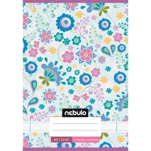 Füzet, A5, 3. osztályos vonalas, 12-32, Cuki minták, 16 db/csomag Nebulo – Tonerklinika Debrecen