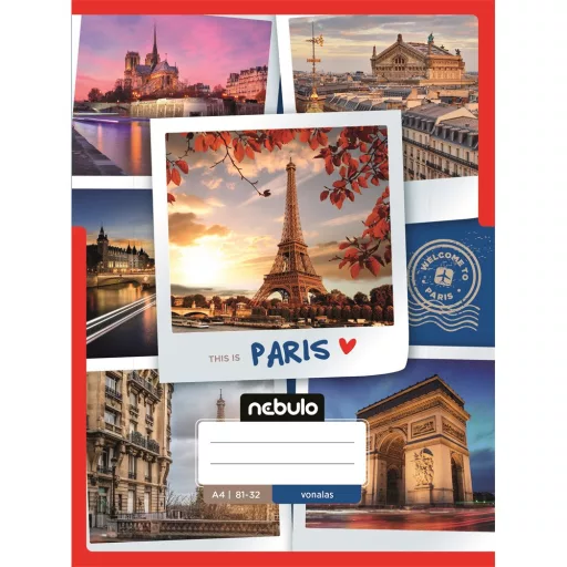 Füzet, A4, vonalas, 81-32, ország-város minták, 12 db/csomag Nebulo – Tonerklinika Debrecen