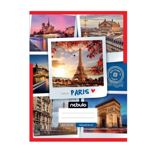 Füzet, A4, kockás, 87-32, ország-város minták, 12 db/csomag Nebulo – Tonerklinika Debrecen