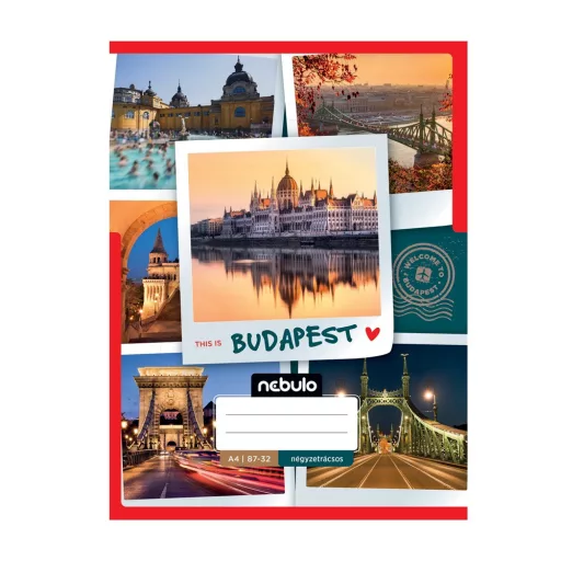 Füzet, A4, kockás, 87-32, ország-város minták, 12 db/csomag Nebulo – Tonerklinika Debrecen
