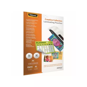 Lamináló fólia, 80 mikron, 5 klf. méretben 5x10 db/doboz, Admire Creativ Fellowes® – Tonerklinika Debrecen