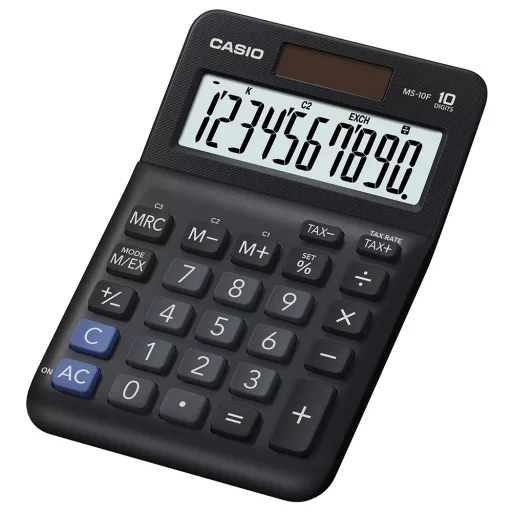 Számológép asztali 10 digit nagy, döntött kijelző Casio MS 10 F fekete – Tonerklinika Debrecen