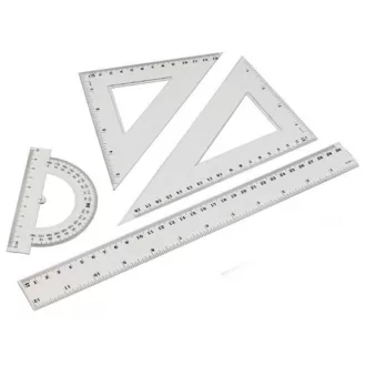 Vonalzókészlet, 30cm, vonalzó, szögmérő, 45° és 60° háromszög vonalzók 4 db/csom – Tonerklinika Debrecen