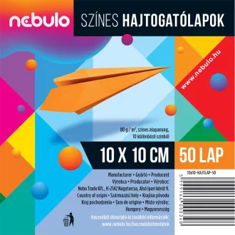 Hajtogatólapok színes 10x10 cm, vegyes színek, 50 lap/csomag, Nebulo – Tonerklinika Debrecen