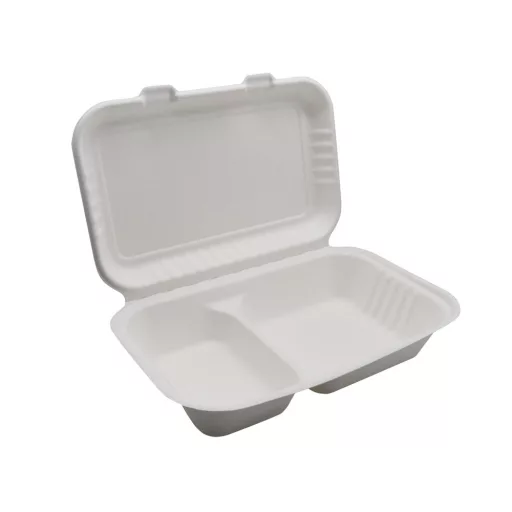 Papírdoboz ételes 2 részes HP3, 23 x 15 x 8 cm komposztálható cukornád 125 db/csomag, natúr