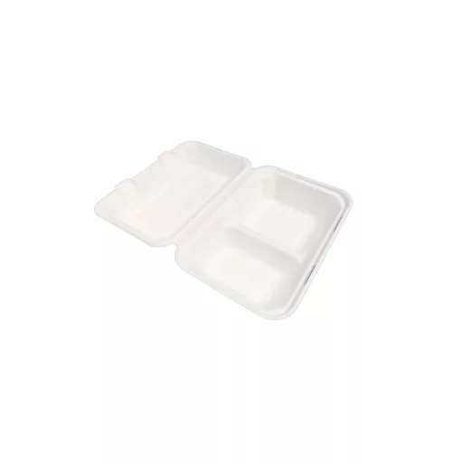 Papírdoboz ételes 2 részes HP3, 23 x 15 x 8 cm komposztálható cukornád 125 db/csomag, natúr
