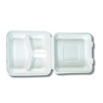   Papírdoboz ételes 3 részes HP4, 23 x 23 x 8cm komposztálható cukornád 100 db/csomag, natúr