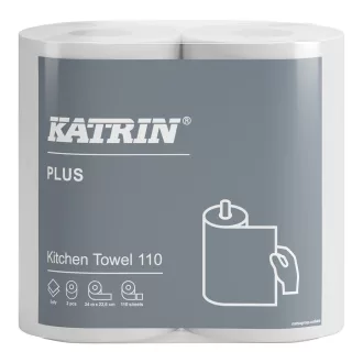   Háztartási papírtörlő kéztörlő 2 rétegű átmérő: 13,4 cm 110 lap/24 m/tekercs 2  tekercs/csomag _Katrin 89673 fehér