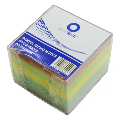 Kockatömb 8x8x6,5cm, ragasztás nélküli, transzparens tartóban színes pasztell 8x8x6,5cm, Bluering® – Tonerklinika Debrecen
