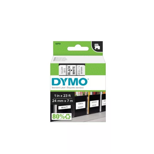 Feliratozógép szalag Dymo D1 S0720930/53713 24mmx7m, ORIGINAL, fekete/fehér – Tonerklinika Debrecen