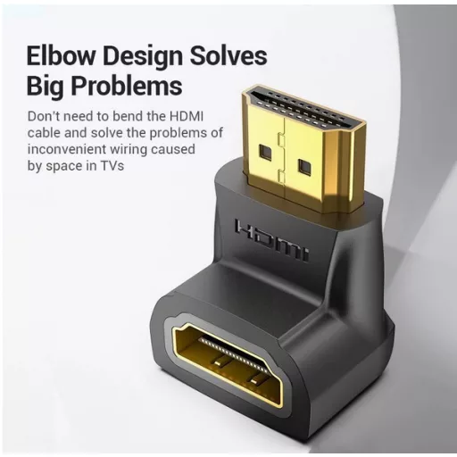 Vention HDMI/M (90fokos) -> HDMI/F (4K,fekete), adapter