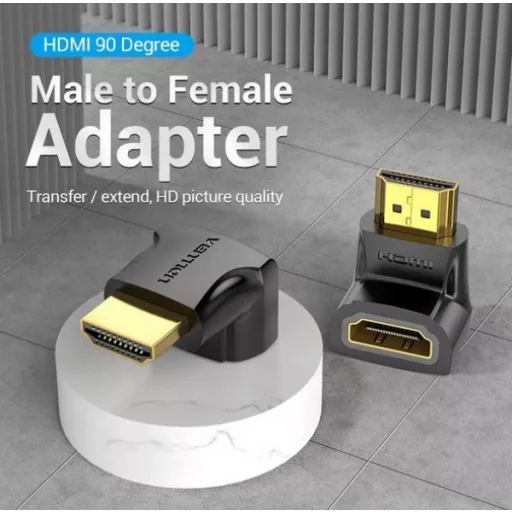 Vention HDMI/M (90fokos) -> HDMI/F (4K,fekete), adapter