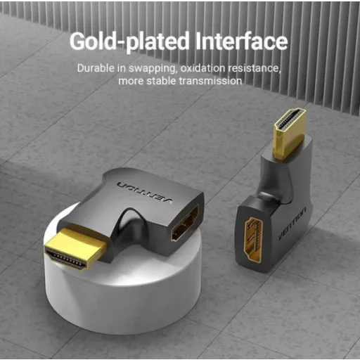 Vention HDMI/M (90fokos) -> HDMI/F (4K,síklapos, fekete), adapter