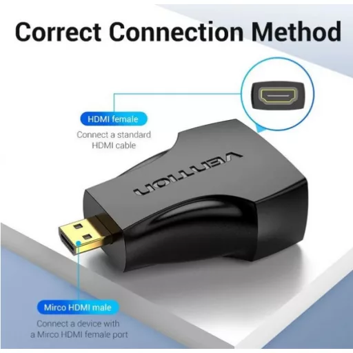 Vention micro HDMI/M -> HDMI/F (4K,fekete), adapter