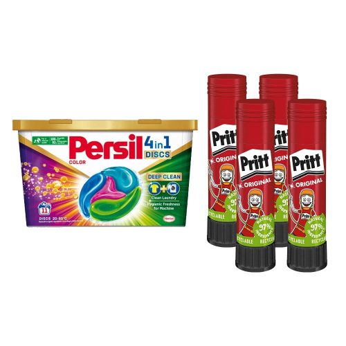 Ragasztóstift 11 g  AKCIÓS CSOMAG + Persil Discs Color mosókapszula 100x11 g (4x25 db ) stift Pritt