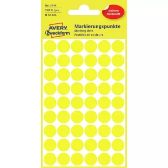 Etikett címke, o12mm, jelölésre, 54 címke/ív, 5 ív/doboz, Avery sárga – Tonerklinika Debrecen