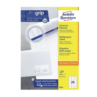 Etikett címke, 70 x37mm, univerzális, 24 címke/ív, 100 ív/doboz, Avery fehér – Tonerklinika Debrecen