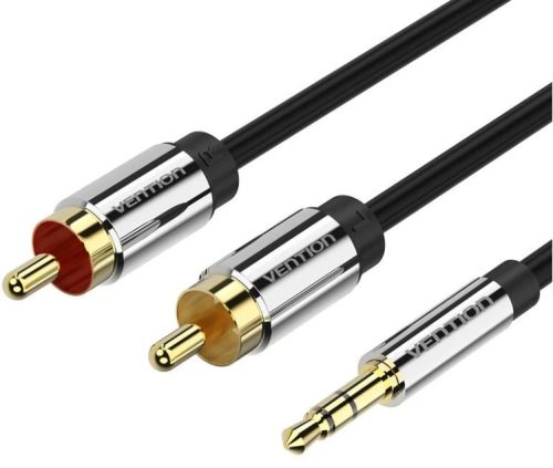 Vention 3.5mm jack/M -> 2*RCA/M, (audio, aranyozott, fémház), 1m, kábel