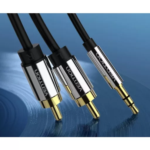 Vention 3.5mm jack/M -> 2*RCA/M, (audio, aranyozott, fémház), 1m, kábel