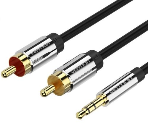 Vention 3.5mm jack/M -> 2*RCA/M,  (audio, aranyozott, fémház), 2m, kábel