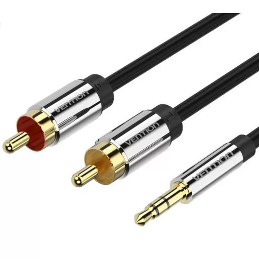 Vention 3.5mm jack/M -> 2*RCA/M,  (audio, aranyozott, fémház), 5m, kábel
