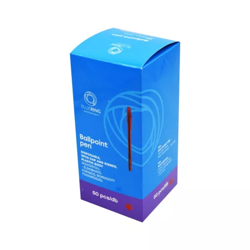 Golyóstoll 0,5mm eldobható kupakos kerek test bordázott fogórész Bluering® , írásszín piros – Tonerklinika Debrecen
