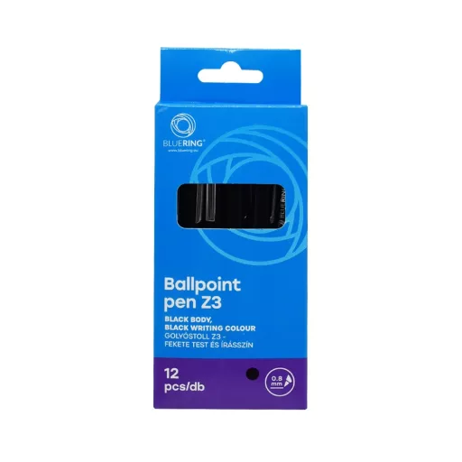 Golyóstoll 0,8mm, nyomógombos műanyag fekete test, Bluering® Z3, írásszín fekete – Tonerklinika Debrecen