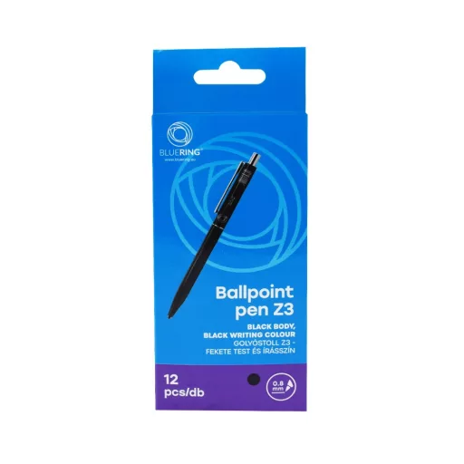 Golyóstoll 0,8mm, nyomógombos műanyag fekete test, Bluering® Z3, írásszín fekete – Tonerklinika Debrecen
