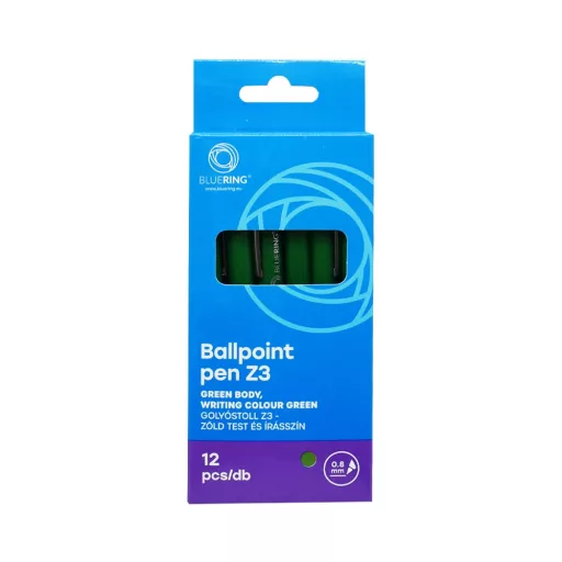 Golyóstoll 0,8mm, nyomógombos műanyag zöld test, Bluering® Z3, írásszín zöld – Tonerklinika Debrecen