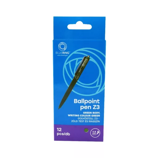 Golyóstoll 0,8mm, nyomógombos műanyag zöld test, Bluering® Z3, írásszín zöld – Tonerklinika Debrecen