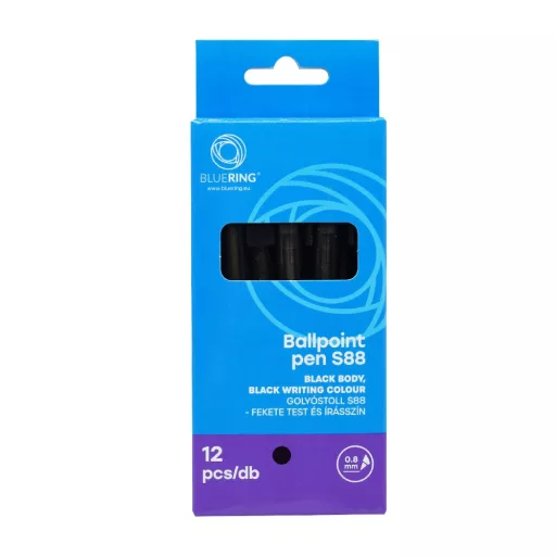 Golyóstoll 0,8mm, nyomógombos műanyag fekete test, S88, Bluering® írásszín fekete – Tonerklinika Debrecen