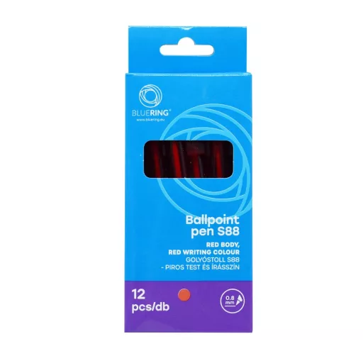 Golyóstoll 0,8mm, nyomógombos műanyag piros test, S88, Bluering® írásszín piros – Tonerklinika Debrecen