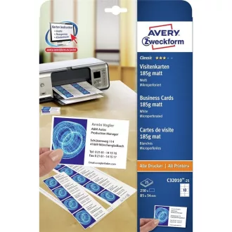Névjegykártya, mikroperforált élekkel, kétoldalas 185g-os, 25 db, Avery matt fehér – Tonerklinika Debrecen