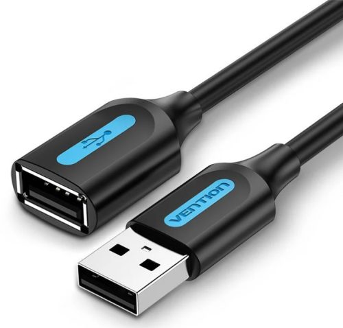 Vention USB-A 2.0/M -> USB-A 2.0/F (hosszabbító, PVC fekete), 2m, kábel