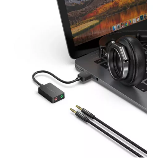Vention USB-A 2.0/M -> 2*3.5mm/F (külső, fekete), 0,15m, hangkártya