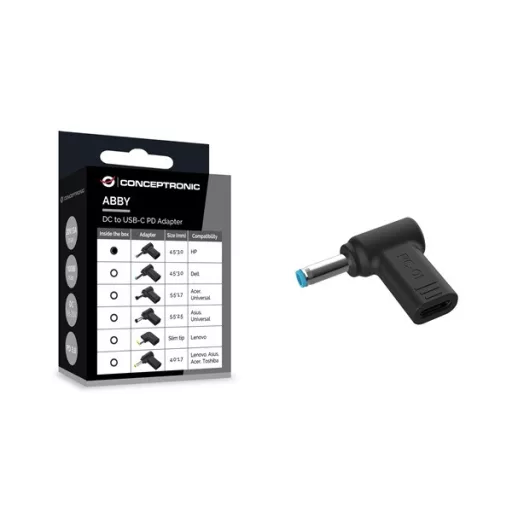 Conceptronic átalakító - ABBY15PC01 (USB-C to HP 4.5x3mm 18-20V, PD:100W, fekete)