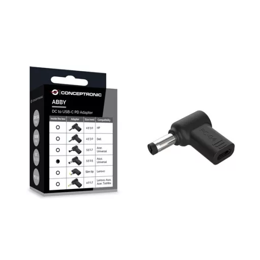 Conceptronic átalakító - ABBY15PC03 (USB-C to ASUS/Universal 5.5x2,5mm 18-20V, PD:100W, fekete)
