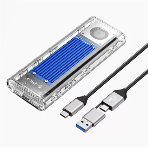 Orico Külső M.2 ház - ORICO-TCM2-U4-BL-BP (USB-C 4 -> M.2 NVMe, Max.: 8TB, 40 Gbps, kék)