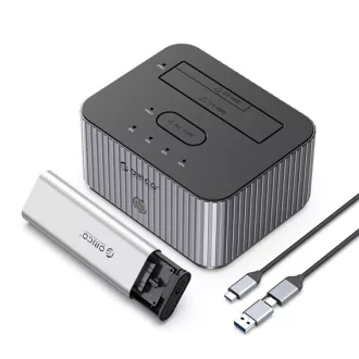   Orico M.2 SSD/HDD Dokkoló - IT28E-C-EU (M.2 NVMe + 2,5"/3,5" HDD -> USB-A/C, Klón funkció, Max.: 10Gbps, szürke)