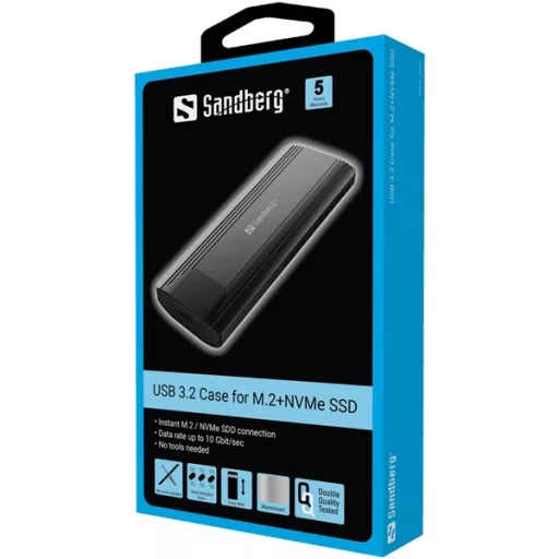 Sandberg Külső SSD Ház - USB 3.2 Case for M.2+NVMe SSD (USB-C; M.2/NVMe; Max.:2TB, fekete) – Tonerklinika Debrecen