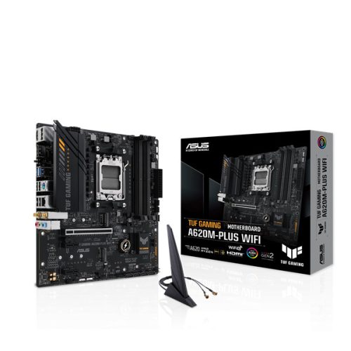 Asus Alaplap - AMD TUF GAMING A620M-PLUS WIFI AM5 (A620, 4xDDR5 7600+MHz, 1x 2,5 Gb LAN, 2xM.2, 4xSATA3, HDMI+2xDP)