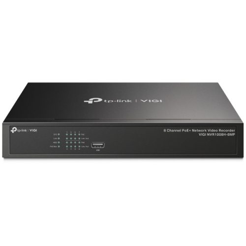 TP-link NVR rögzítő - VIGI NVR1008H-8MP (8 csatorna, 8 PoE+ port; H265+, 8MP, HDMI, VGA, 2xUSB, 1x Sata(max10TB), audio)