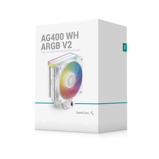 DeepCool CPU Cooler - AG400 WH ARGB V2 (31,6 dB; max, 128,93 m3/h; 4pin csatlakozó, 4 db heatpipe, 12cm, PWM, fehér)