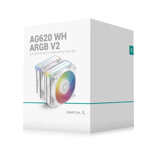 DeepCool CPU Cooler - AG620 WH ARGB V2 (29,4 dB; max, 115,32 m3/h; 4pin csatlakozó, 6 db heatpipe, 12cm, PWM, fehér)