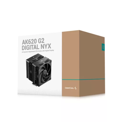 DeepCool CPU Cooler - AK620 G2 DIGITAL NYX (28 dB; max, 98,13 m3/h; 4pin csatlakozó, 6 db heatpipe, 2x12cm, PWM)