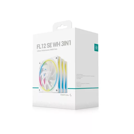DeepCool Cooler 12cm - FL12 SE WH (3in1) (28.67dB; max.86,20 m3/h; 3x12cm, 3pin; hydro bearing, ház hűtésre, RGB, PWM)