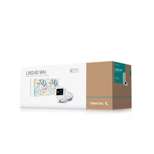 DeepCool CPU Water Cooler - LM240 WH (max 36.07dB; max. 112,52 m3/h; 2x12cm, LED kijelző, fehér)