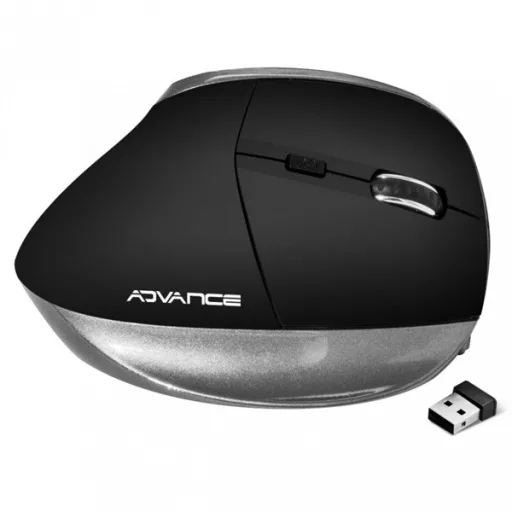 Advance Egér vezeték nélküli - VERTICAL PLUS MOUSE (2400 DPI, 6 gomb, ergonomikus, fekete)