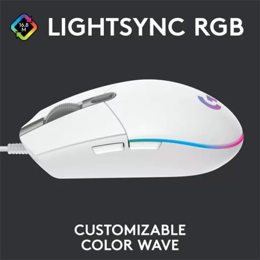 Logitech Egér - G203 Lightsync (Vezetékes, Gaming, Optikai, USB, 8000 DPI, fehér)